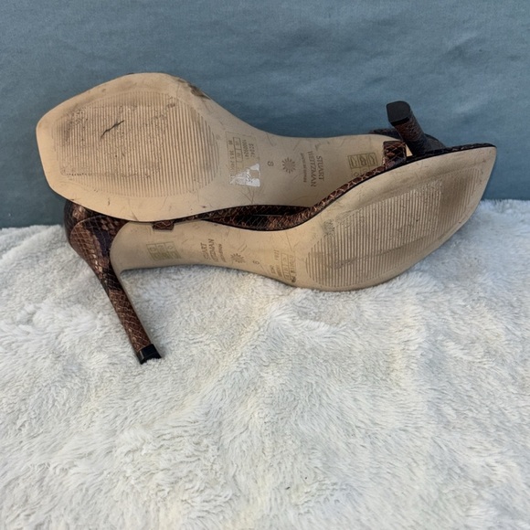 EUC Stuart Weitzman Brown Stiletto Heels with Snakeskin Detail Size 8 Leather - Picture 6 of 8